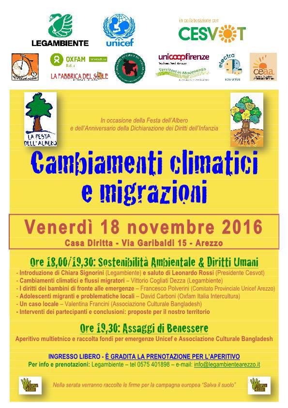 Cambiamenti climatici e migrazioni, venerdì 18 Novembre ad Arezzo