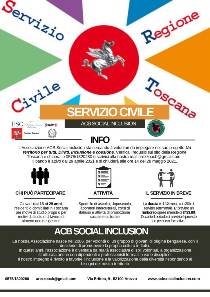 ACB Social Inclusion: è uscito il nuovo bando di Servizio Civile Regionale. C’è tempo fino al 28 maggio 2021 per presentare la propria candidatura